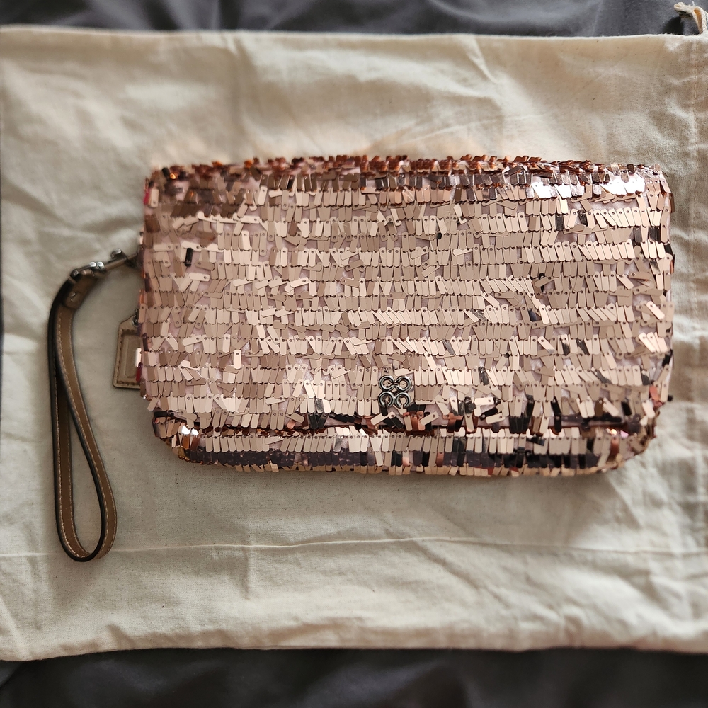 Coach Rose Gold Sequin Wristlet Clutch